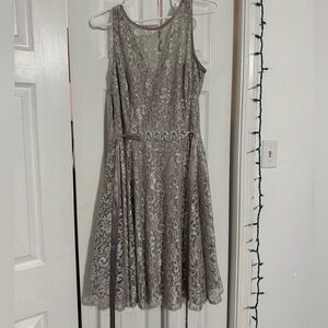 Adam Lace Midi Dress in Silver